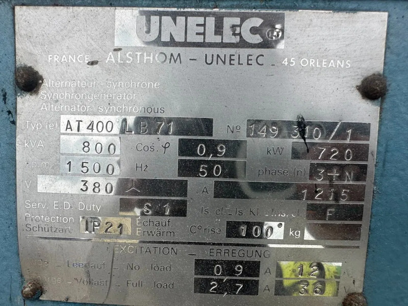 UNELEC 800 kVA generatordeel Alternator Unelec Ex Emergency Dubbel gelagerd Double Bearing - Generator set: picture 3 UNELEC 800 kVA generatordeel Alternator Unelec Ex Emergency Dubbel gelagerd Double Bearing - Generator set: picture 3