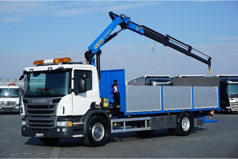 Dropside/ Flatbed truck, Crane truck Scania P 250 / ACC / SKRZYNIOWY + HDS + WINDA / PALFINGER PK 12 002 - E: picture 1