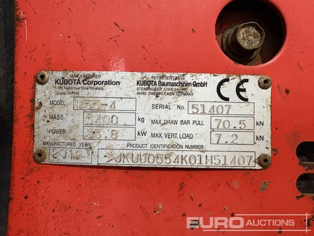Mini excavator 2012 Kubota U55-4: picture 9