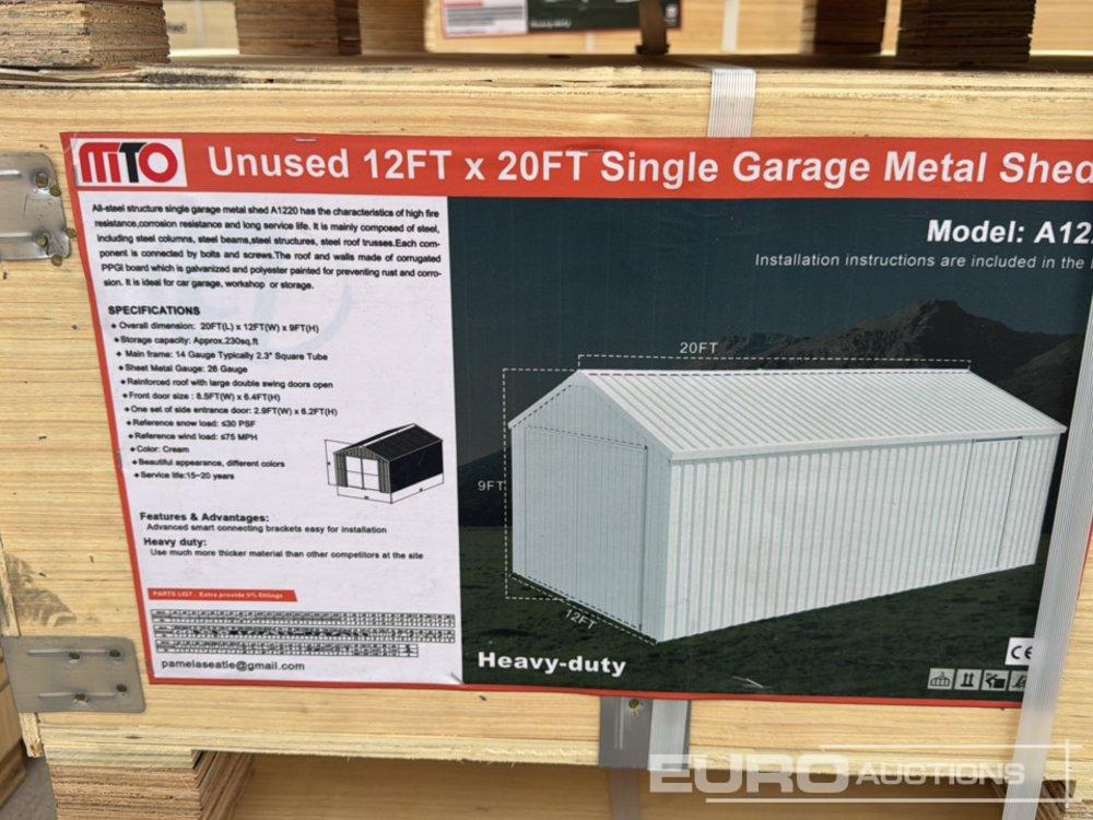 Unused 12' x 19' Single Garage Metal Shed (Cannot Be Reconsigned) - Construction container: picture 1 Unused 12' x 19' Single Garage Metal Shed (Cannot Be Reconsigned) - Construction container: picture 1