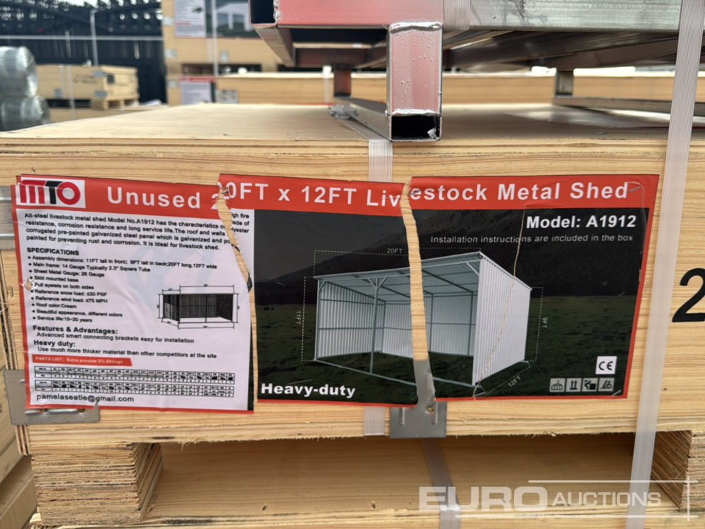 Unused 20' x 12' Livestock Metal Shed (Cannot Be Reconsigned) - Construction container: picture 1 Unused 20' x 12' Livestock Metal Shed (Cannot Be Reconsigned) - Construction container: picture 1