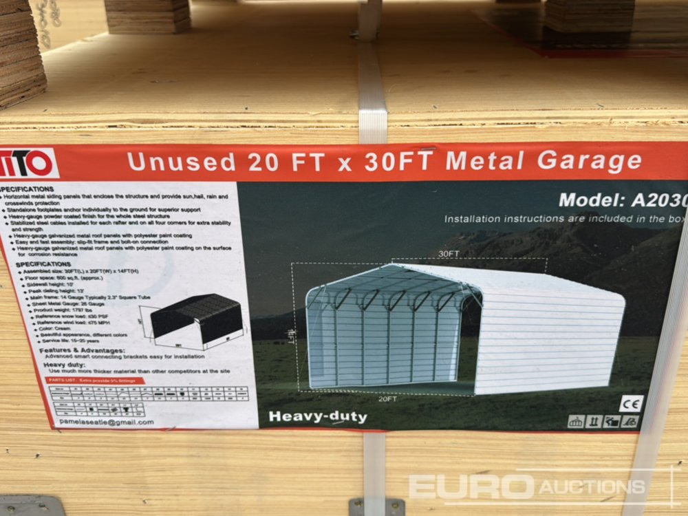 Unused 20' x 30' Garage Metal Shed (Cannot Be Reconsigned) - Construction container: picture 1 Unused 20' x 30' Garage Metal Shed (Cannot Be Reconsigned) - Construction container: picture 1