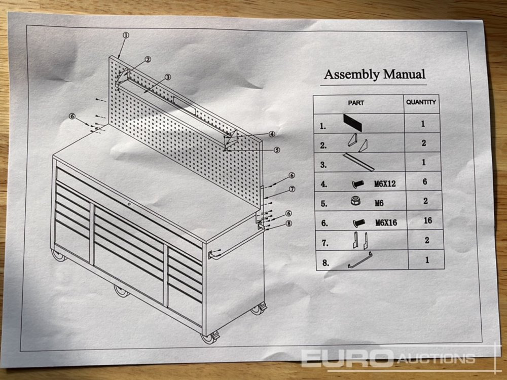 Garage equipment Unused Boss Wheeled Tool Cabinet, 16 Drawers, 492pc Tools: picture 31