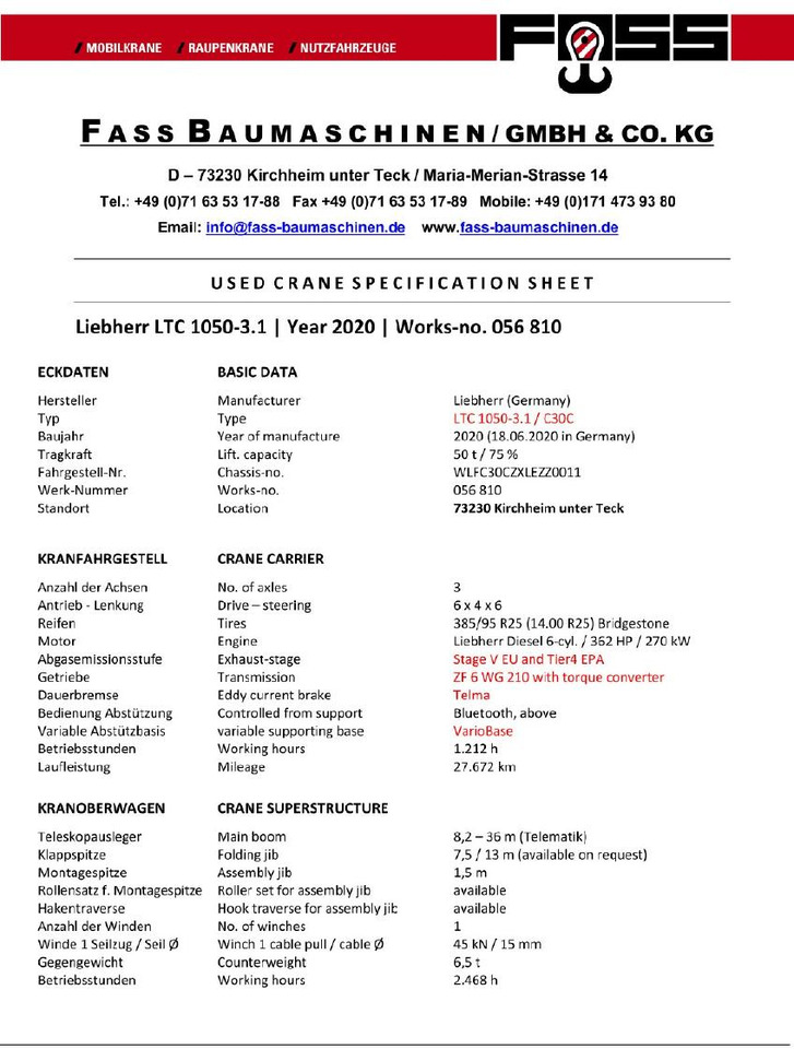 Mobile crane Liebherr LTC 1050-3.1 | VarioBase | Telematik: picture 15