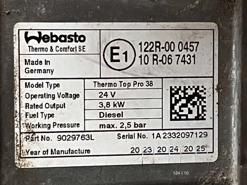 Scania Webasto Thermo Top Pro 38 - Heating/ Ventilation: picture 5 Scania Webasto Thermo Top Pro 38 - Heating/ Ventilation: picture 5