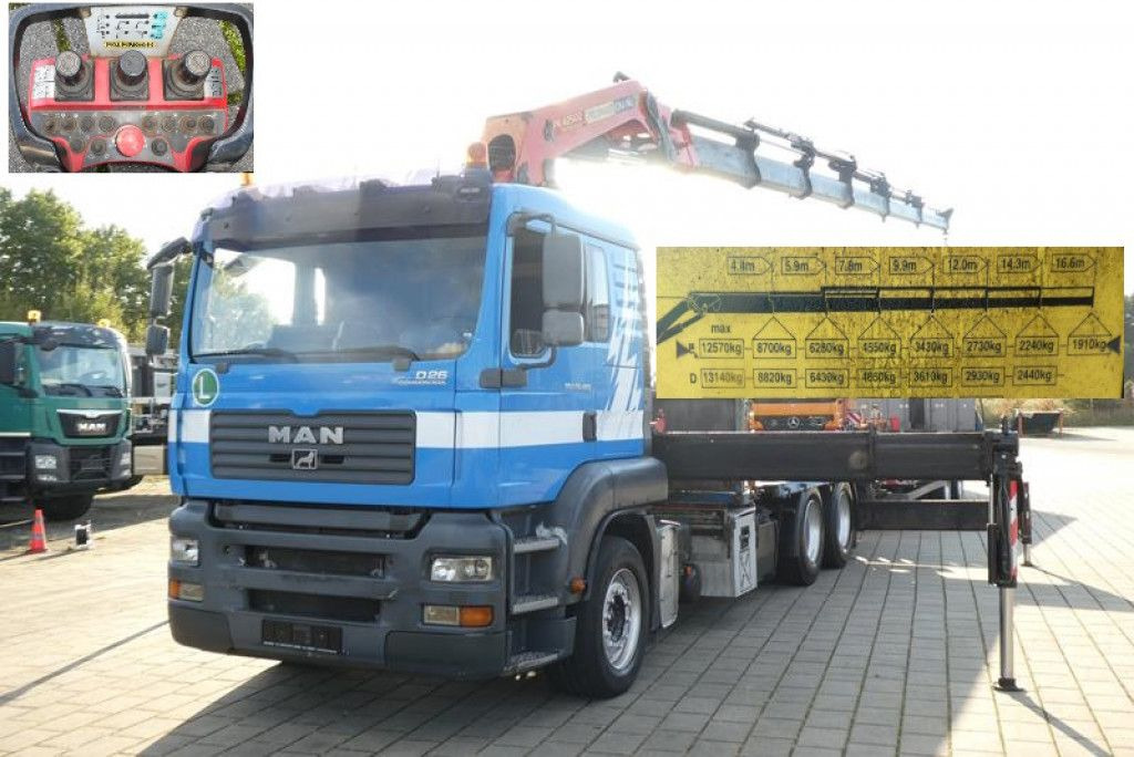 Crane truck, Dropside/ Flatbed truck MAN TG-A 26.480/6x4 BL Pritsche Kran Palf. PK 42.502: picture 1